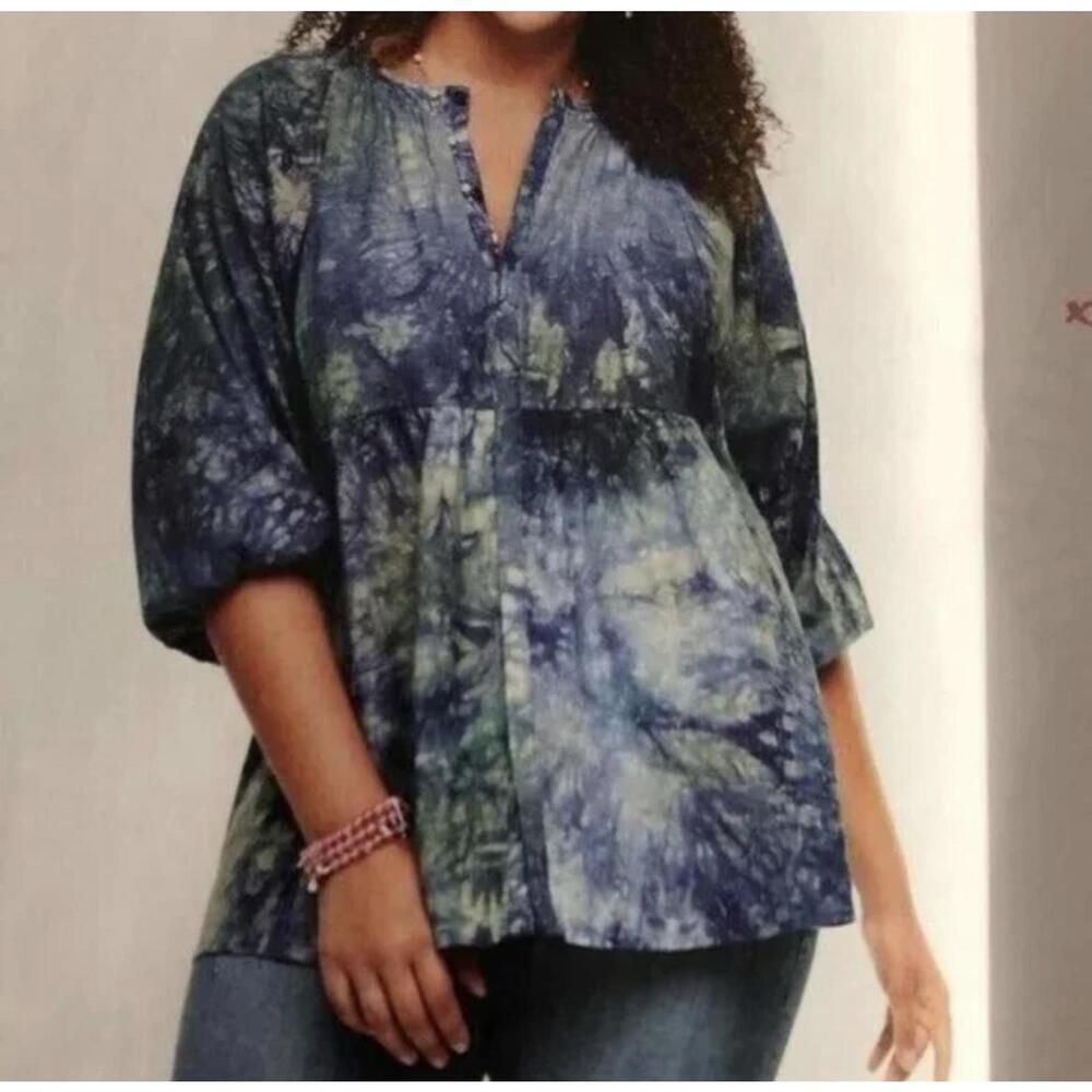 Cabi top medium M linen blend tie dye empire waist fairy office workwear career - Picture 6 of 6